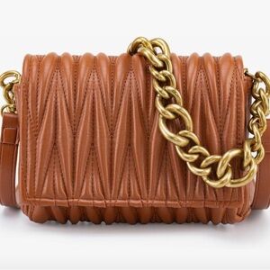 Elegant Tan Quilted Chain Bag